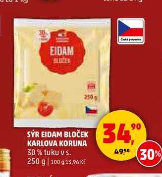 SÝR EIDAM BLOČEK KARLOVA KORUNA, 250 g