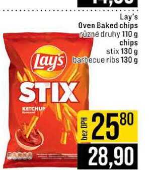 Lay's Oven Baked chips různé druhy 110 g chips stix 130 g Lays barbecue ribs 130 g