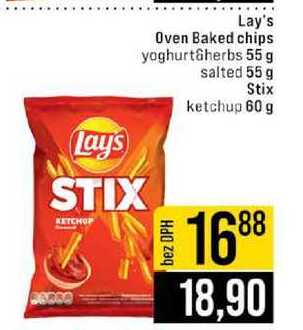 Lay's Oven Baked chips yoghurtâherbs 55 g salted 55 g Stix ketchup 60 g