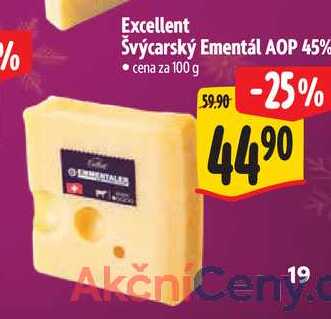 Excellent Švýcarský Ementál AOP 45%, cena za 100 g