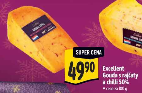  Excellent Gouda s rajčaty a chilli 50%, cena za 100 g  