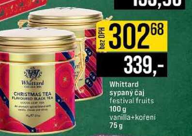 Whittard sypaný čaj festival fruits 100 g vanilla+kořeni 75g 