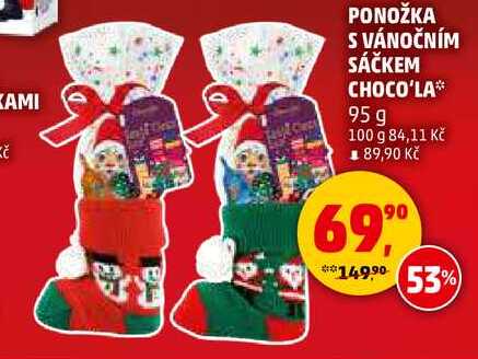 PONOŽKA S VÁNOČNÍM SÁČKEM CHOCO'LA, 95 g