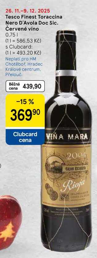 Tesco Finest Toraccina Nero D'Avola Doc Sic. Červené víno, 0.75 l