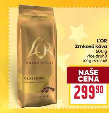 L'OR Zrnková káva 500 g v akci