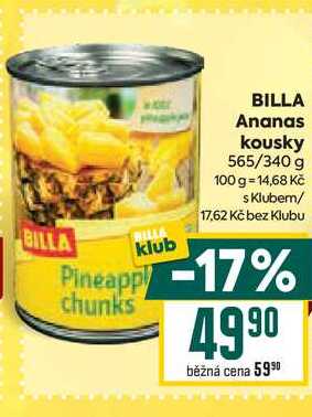 BILLA Ananas kousky 565/340 g
