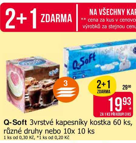 Q-Soft 3vrstvé kapesníky kostka 60 ks, různé druhy 