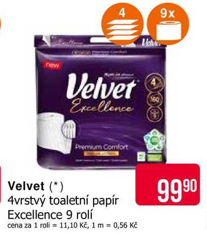 Velvet 4vrstvý toaletní papír Excellence 9 rolí