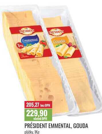 PRÉSIDENT EMMENTAL, GOUDA plátky, 1Kg 