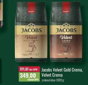 Jacobs Velvet Gold Crema, Velvet Crema zrnková káva 1000 g 