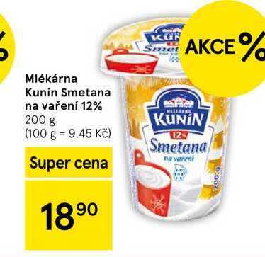 Mlékárna Kunin Smetana na vaření 12%, 200 g