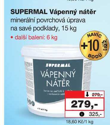 SUPERMAL Vápenný nátěr minerální povrchová úprava na savé podklady, 15 kg