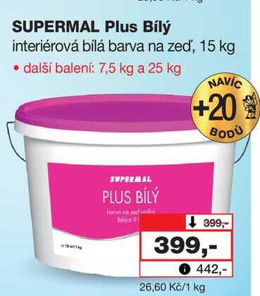 SUPERMAL Plus Bílý interiérová bílá barva na zeď, 15 kg