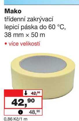Mako třídenní zakrývací lepicí páska do 60 °C, 38 mm x 50 m 