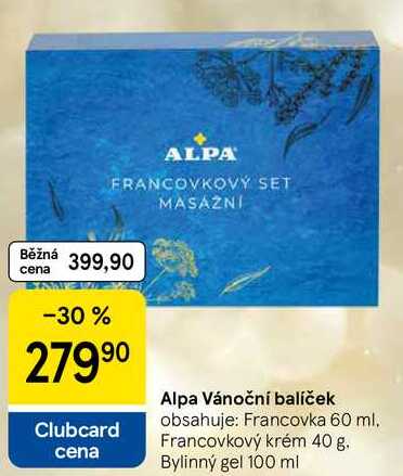 Alpa Vánoční balíček obsahuje: Francovka 60 ml. Francovkový krém 40 g. Bylinný gel 100 ml
