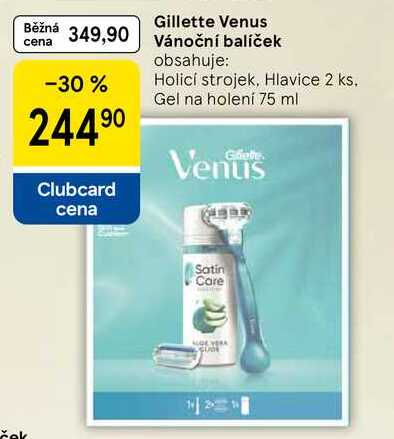 Gillette Venus Vánoční balíček obsahuje: Holicí strojek, Hlavice 2 ks, Gel na holení 75 ml