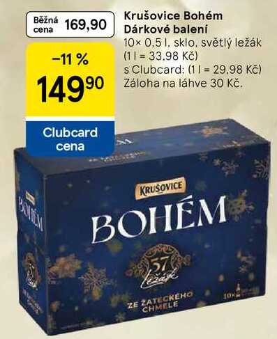Krušovice Bohém Dárkové balení, 10x 0,5 l. sklo, světlý ležák