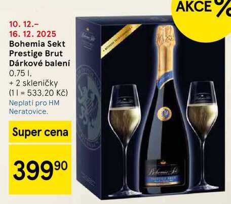 Bohemia Sekt Prestige Brut Dárkové balení, 0.75 l + 2 skleničky