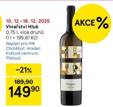 Vinařství Hluk, 0,75 l, více druhů