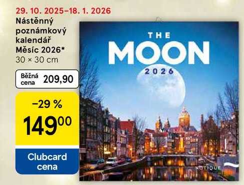 Nástěnný poznámkový kalendář Měsíc 2026, 30 x 30 cm