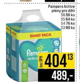 Pampers Active pleny pro děti S6 56 ks S5 64 ks S4 76 ks S3 90 ks