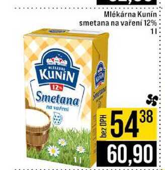 Mlékárna Kunín smetana na vaření 12% 1l