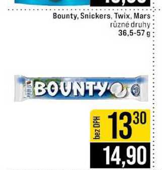 Bounty, Snickers, Twix, Mars různé druhy 36,5-57 g