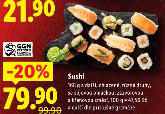 Sushi, 168 g a další