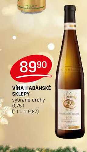 VÍNA HABÁNSKÉ SKLEPY vybrané druhy 0,75l