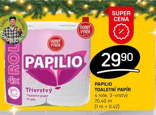 PAPILIO TOALETNÍ PAPÍR 4 role, 3-vrstvý