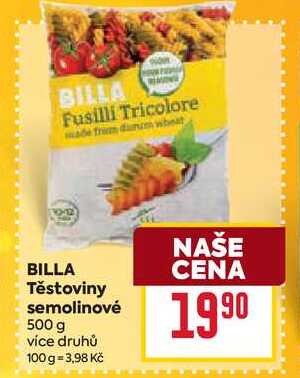 BILLA Těstoviny semolinové 500 g