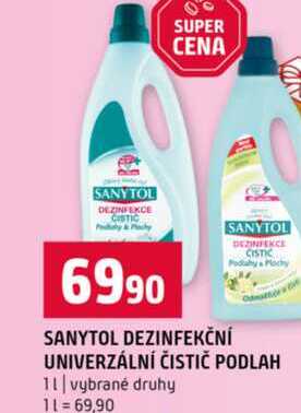 SANYTOL DEZINFEKČNÍ UNIVERZÁLNÍ ČISTIČ PODLAH 1l vybrané druhy
