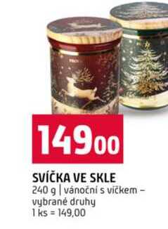 SVÍČKA VE SKLE 240 g vánoční s víčkem vybrané druhy