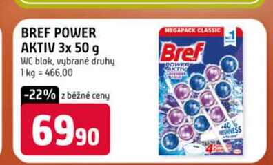 BREF POWER AKTIV 3x 50 g WC blok, vybrané druhy