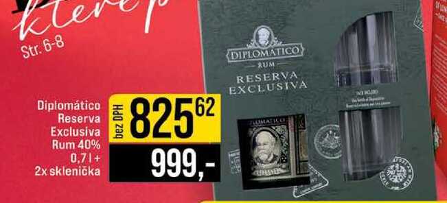 Diplomático Reserva Exclusiva Rum 40% 0,7l+ 2x sklenička