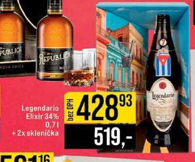 Legendario Elixir 34% 0,7l + 2x sklenička