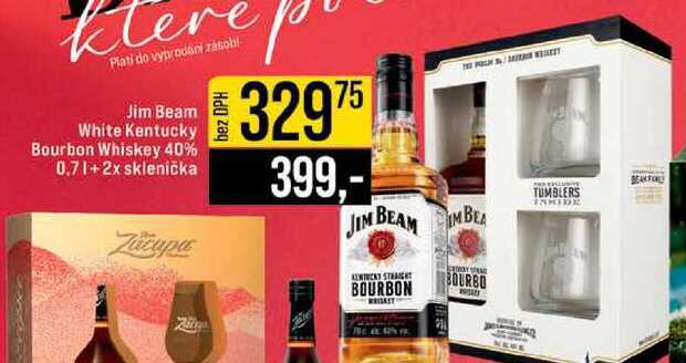Jim Beam White Kentucky Bourbon Whiskey 40% 0.7l+2x sklenička