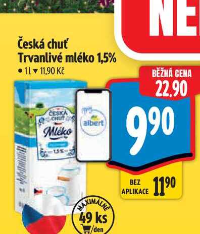 Česká chuť Trvanlivé mléko 1,5%  1 l v akci