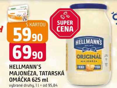 Hellmann's majonéza, tatarská omáčka 625ml, vybrané druhy