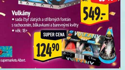 Vulkány - sada čtyř zlatých a stříbrných fontán s rachocením, blikavkami a barevnými květy