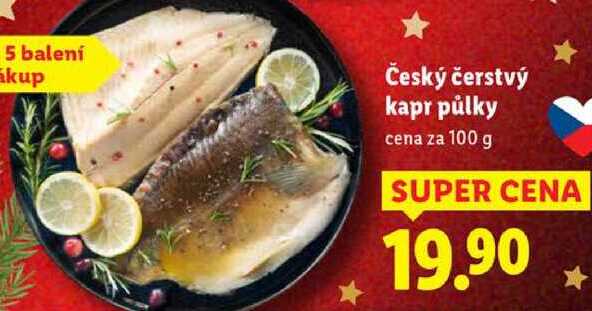 Český čerstvý kapr půlky, cena za 100 g 