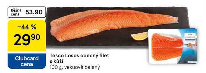 Tesco Losos obecný filet s kůží, 100 g, vakuově balený