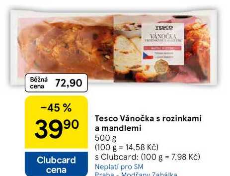 Tesco Vánočka s rozinkami a mandlemi, 500 g  