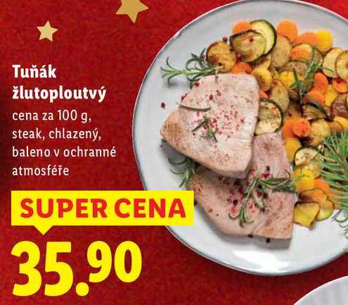 Tuňák žlutoploutvý, cena za 100 g