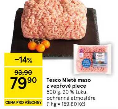 Tesco Mleté maso z vepřové plece, 500 g. 20 % tuku