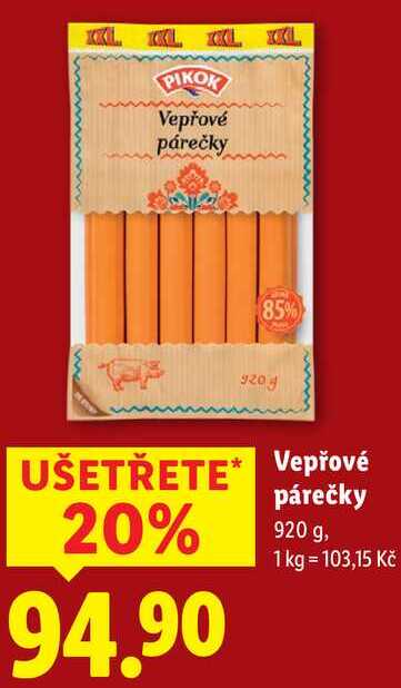 Vepřové párečky, 920 g