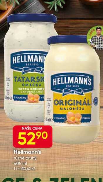Hellmann's majonéza, tatarská omáčka 405ml, vybrané druhy
