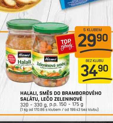 HALALI, SMĚS DO BRAMBOROVÉHO SALÁTU, LEČO ZELENINOVÉ 320- 330 g. p.p. 150 - 175 g 