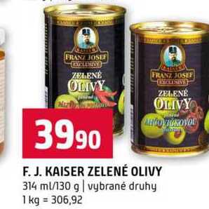 F. J. KAISER ZELENÉ OLIVY 314 ml/130 g vybrané druhy 