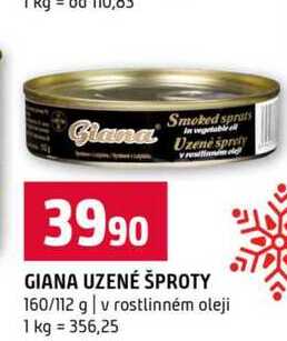 GIANA UZENÉ ŠPROTY 160/112 g v rostlinném oleji